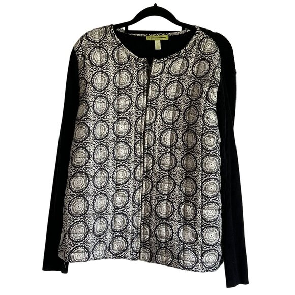 Sigrid Olsen Womens XL Black & White Silk/Polyester Knit FullZip Sweater Quilted - Picture 1 of 7